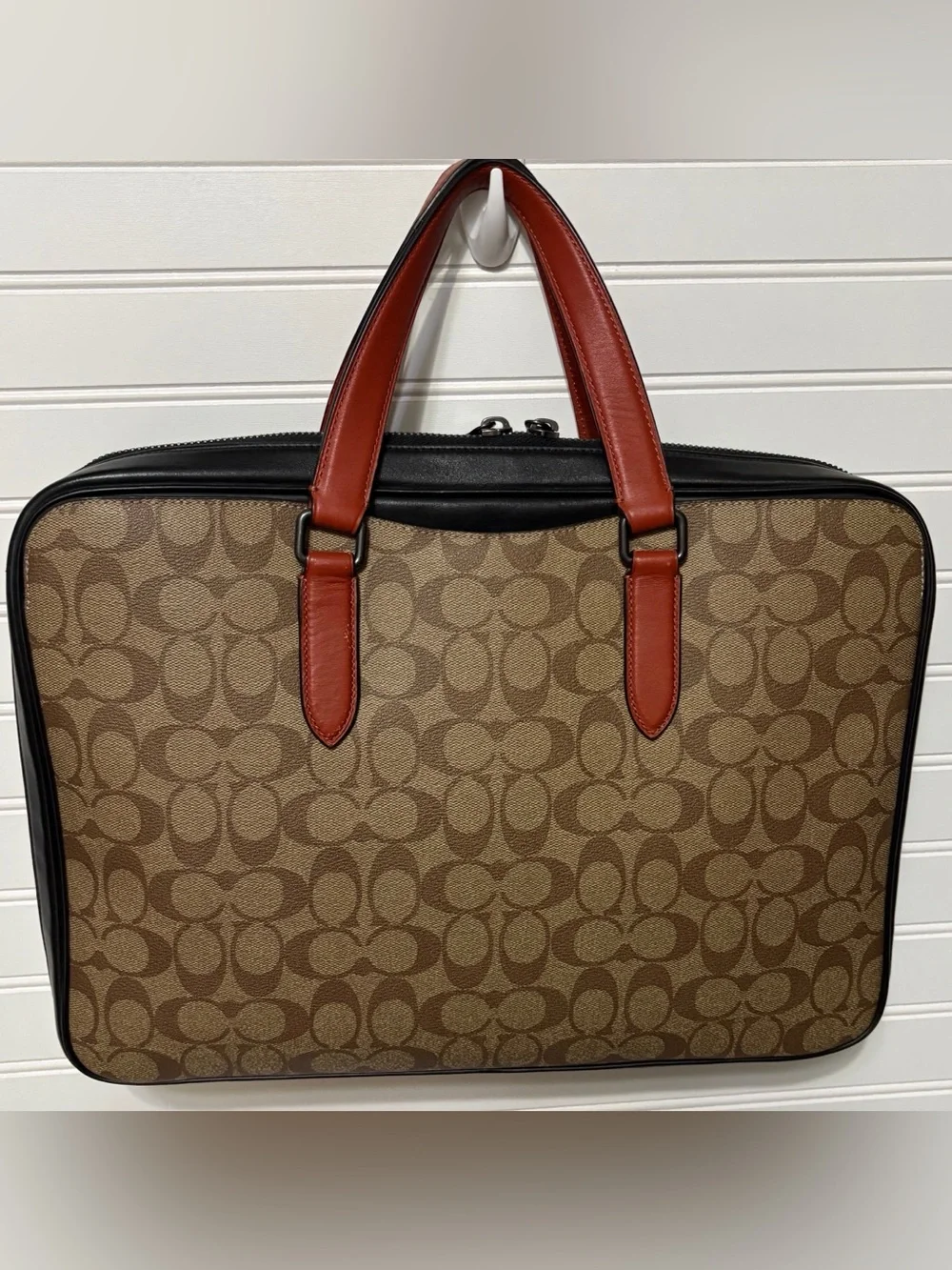 COACH Graham Slim Brief Colorblock Brown Signature Canvas Briefcase Bag No Strap